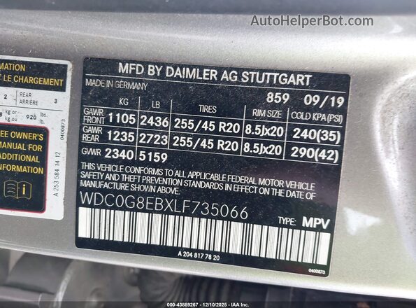 WDC0G8EBXLF735066 2020 MERCEDES-BENZ GLC 300 Серебряный Вид подкапотного пространства