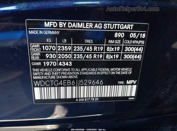 WDCTG4EB6JJ529646 2018 MERCEDES-BENZ GLA 250 Blue Widok komory silnika