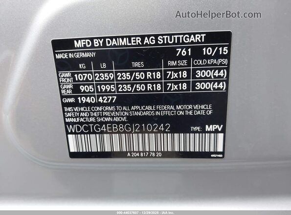 WDCTG4EB8GJ210242 2016 MERCEDES-BENZ GLA 250 Silver ძრავის განყოფილების ხედი