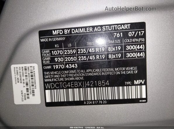 WDCTG4EBXJJ421854 2018 MERCEDES-BENZ GLA 250 White Vista del compartimento del motor