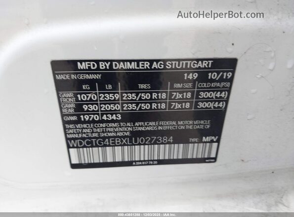 WDCTG4EBXLU027384 2020 MERCEDES-BENZ GLA 250 White Engine compartment view