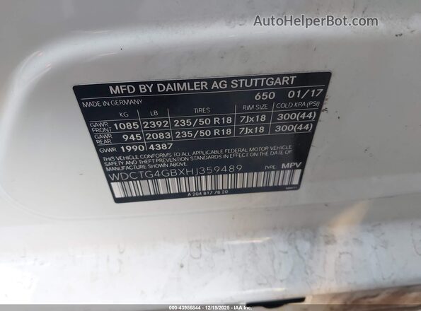 WDCTG4GBXHJ359489 2017 MERCEDES-BENZ GLA 250 Белый Вид подкапотного пространства