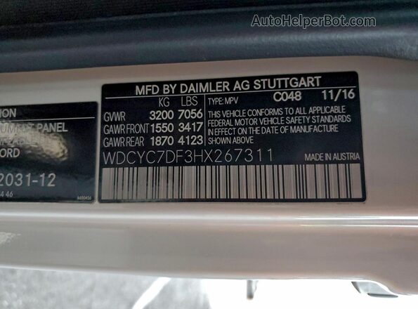 WDCYC7DF3HX267311 2017 MERCEDES-BENZ G-CLASS White Widok wnętrza 360 stopni