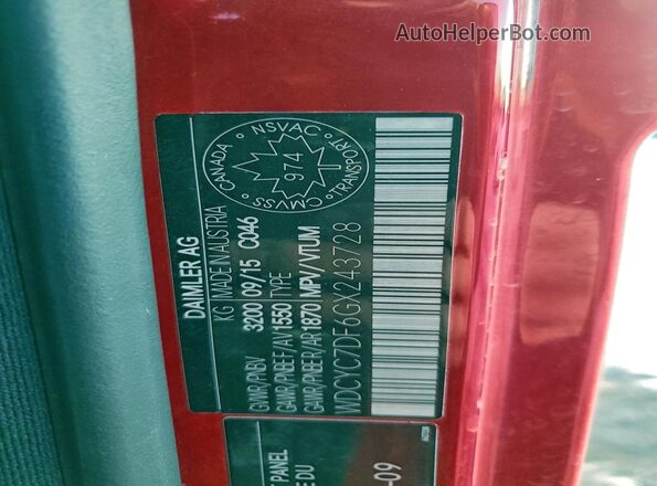 WDCYC7DF6GX243728 2016 MERCEDES-BENZ G-CLASS Red Widok naklejki z numerem VIN