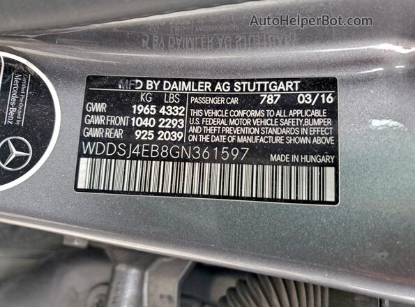 WDDSJ4EB8GN361597 2016 MERCEDES-BENZ CLA-CLASS Угольный Вид наклейки с VIN-кодом