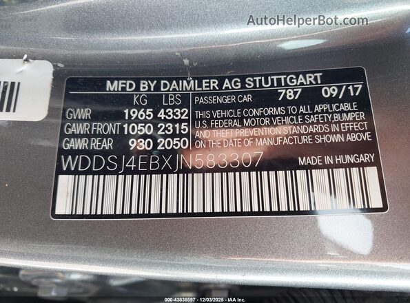 WDDSJ4EBXJN583307 2018 MERCEDES-BENZ CLA 250 Gray Engine compartment view