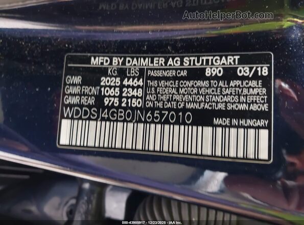 WDDSJ4GB0JN657010 2018 MERCEDES-BENZ CLA 250 Dark Blue Вид подкапотного пространства