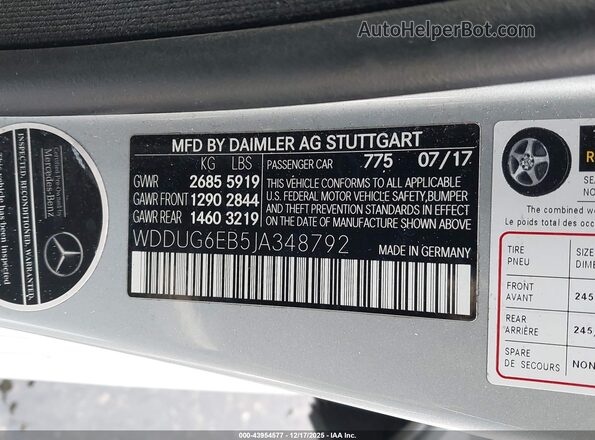 WDDUG6EB5JA348792 2018 MERCEDES-BENZ S-CLASS Silver Вид підкапотного простору