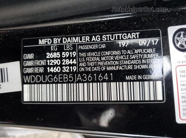 WDDUG6EB5JA361641 2018 MERCEDES-BENZ S Black Вид наклейки з VIN-кодом