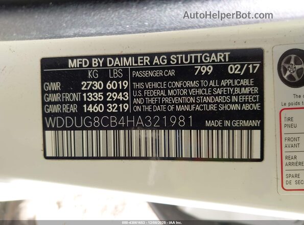WDDUG8CB4HA321981 2017 MERCEDES-BENZ S-CLASS White Widok komory silnika