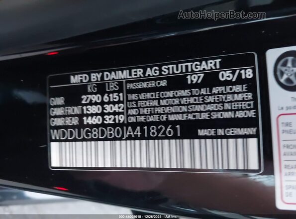 WDDUG8DB0JA418261 2018 MERCEDES-BENZ S-CLASS Черный Вид подкапотного пространства