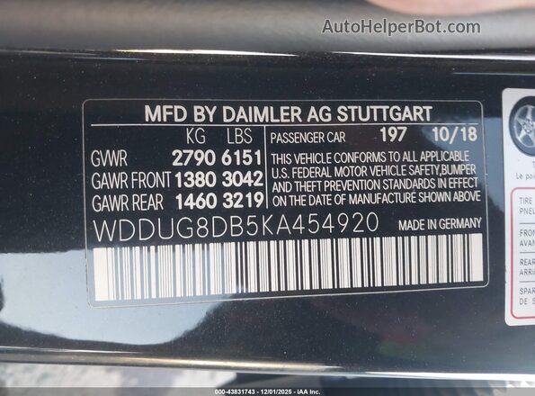 WDDUG8DB5KA454920 2019 MERCEDES-BENZ S-CLASS Черный Вид подкапотного пространства