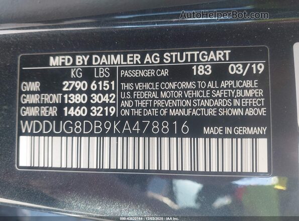 WDDUG8DB9KA478816 2019 MERCEDES-BENZ S-CLASS Gray Widok komory silnika