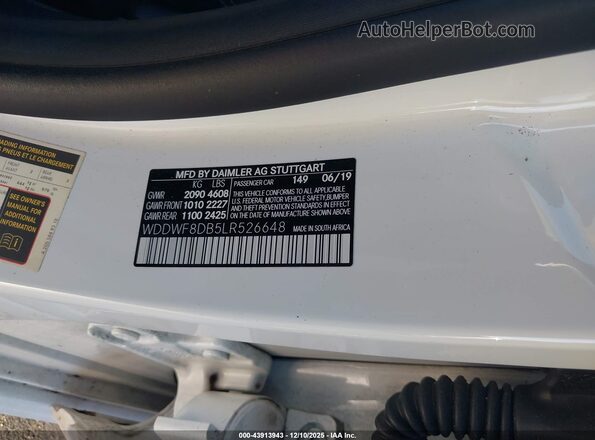 WDDWF8DB5LR526648 2020 MERCEDES-BENZ C-CLASS Белый Вид подкапотного пространства