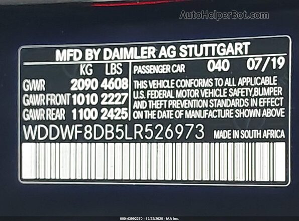 WDDWF8DB5LR526973 2020 MERCEDES-BENZ C-CLASS Черный Вид подкапотного пространства