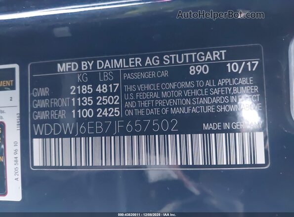 WDDWJ6EB7JF657502 2018 MERCEDES-BENZ AMG C 43 Синий Вид подкапотного пространства