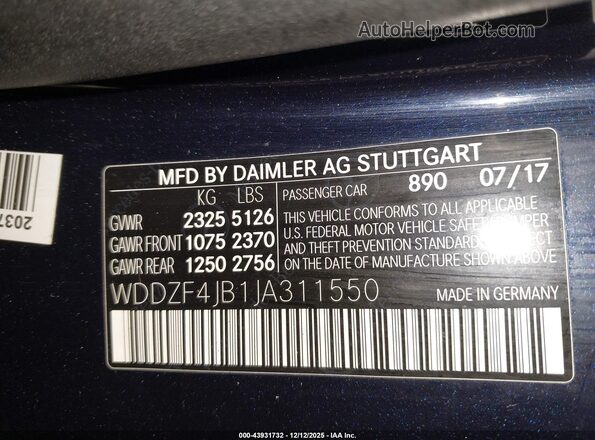 WDDZF4JB1JA311550 2018 MERCEDES-BENZ E-CLASS Синий Вид подкапотного пространства