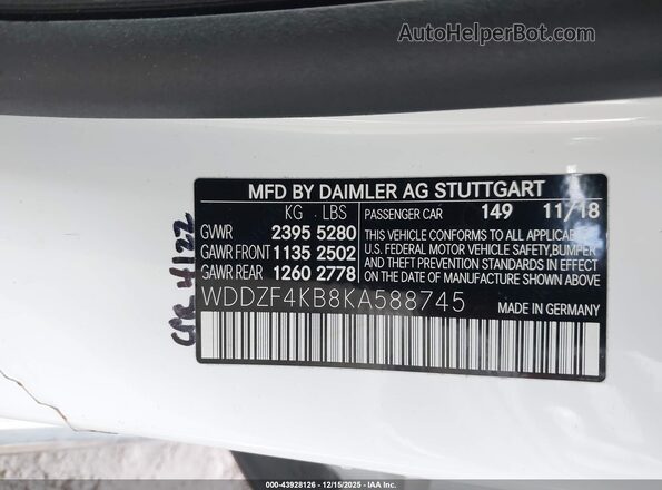 WDDZF4KB8KA588745 2019 MERCEDES-BENZ E-CLASS White Вид підкапотного простору