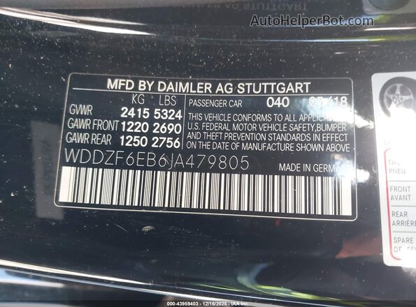 WDDZF6EB6JA479805 2018 MERCEDES-BENZ AMG E 43 Черный Вид подкапотного пространства