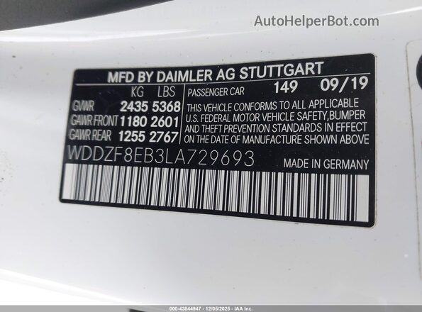 WDDZF8EB3LA729693 2020 MERCEDES-BENZ E-CLASS Белый Вид подкапотного пространства