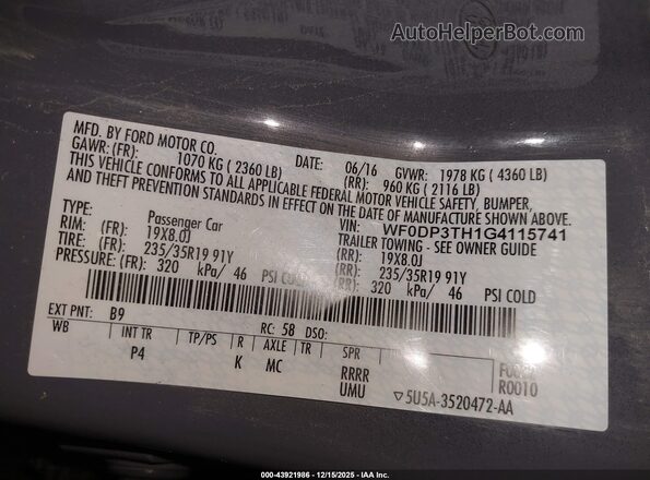 WF0DP3TH1G4115741 2016 FORD FOCUS RS Gray Vista del compartimento del motor