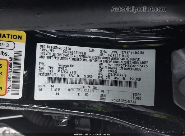 WF0DP3TH5G4117475 2016 FORD FOCUS RS Black Շարժիչի բաժամունքի տեսք