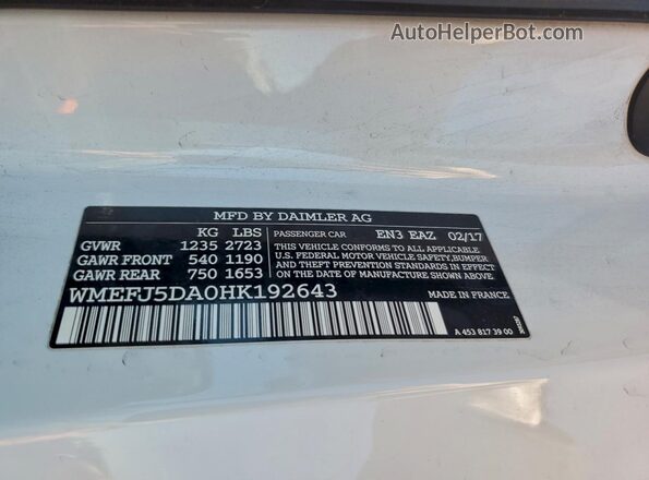 WMEFJ5DA0HK192643 2017 SMART FORTWO Белый Вид подкапотного пространства
