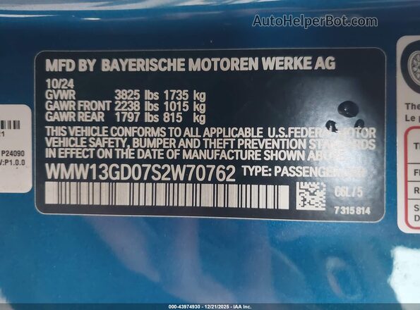 WMW13GD07S2W70762 2025 MINI HARDTOP Blue Vista del compartimento del motor