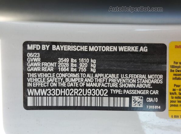 WMW33DH02R2U93002 2024 MINI COOPER White Vista de la etiqueta del VIN