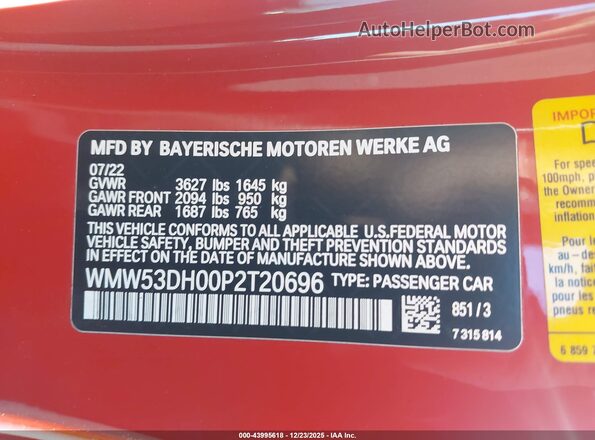WMW53DH00P2T20696 2023 MINI HARDTOP Red ძრავის განყოფილების ხედი