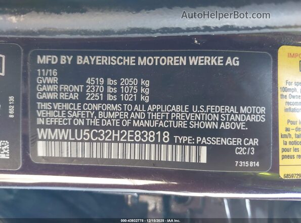 WMWLU5C32H2E83818 2017 MINI CLUBMAN Темно-бордовый Вид подкапотного пространства
