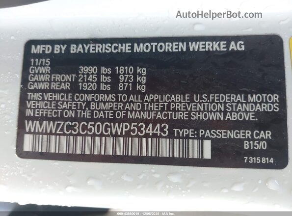 WMWZC3C50GWP53443 2016 MINI COUNTRYMAN Белый Вид подкапотного пространства
