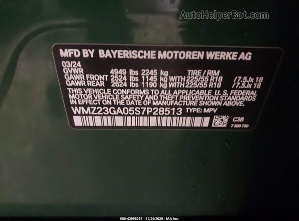 WMZ23GA05S7P28513 2025 MINI COUNTRYMAN Зеленый Вид подкапотного пространства