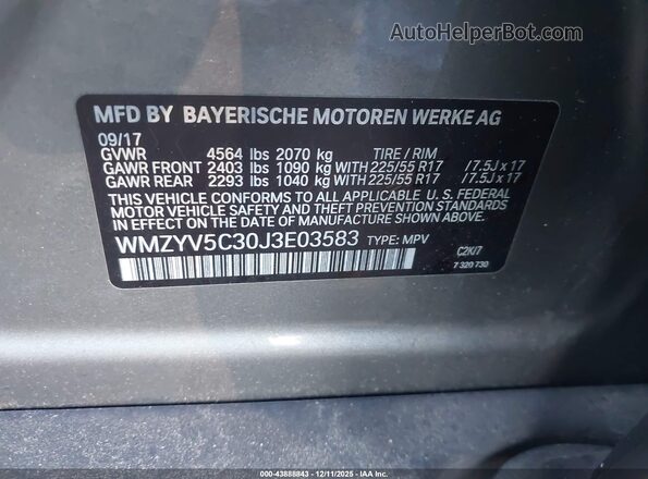 WMZYV5C30J3E03583 2018 MINI COUNTRYMAN Серый Вид подкапотного пространства