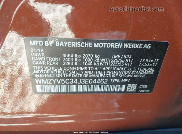 WMZYV5C34J3E04462 2018 MINI COUNTRYMAN Orange Вид підкапотного простору