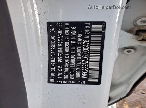 WP0AA2A71GL000476 2016 PORSCHE PANAMERA Белый Вид подкапотного пространства