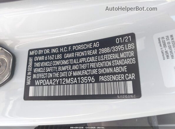 WP0AA2Y12MSA13596 2021 PORSCHE TAYCAN Белый Вид подкапотного пространства