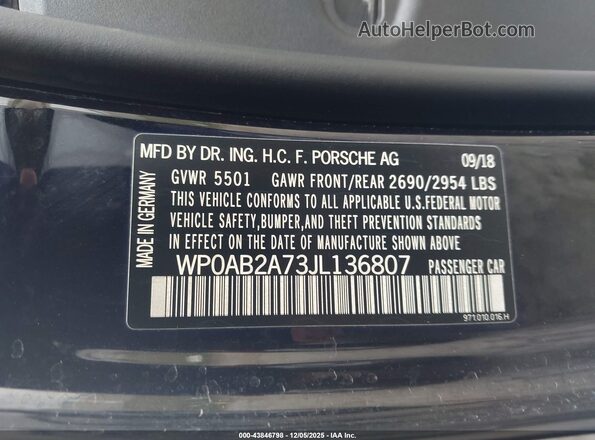 WP0AB2A73JL136807 2018 PORSCHE PANAMERA Черный Вид подкапотного пространства