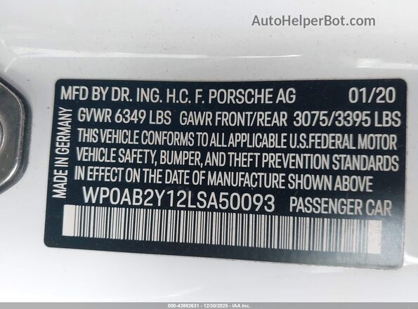 WP0AB2Y12LSA50093 2020 PORSCHE TAYCAN Белый Вид подкапотного пространства