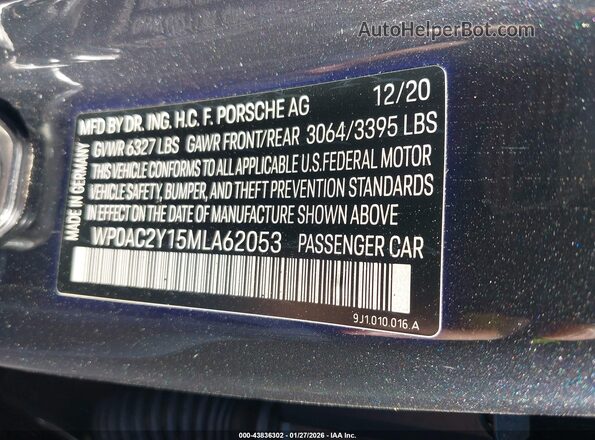 WP0AC2Y15MLA62053 2021 PORSCHE TAYCAN Black Вид підкапотного простору