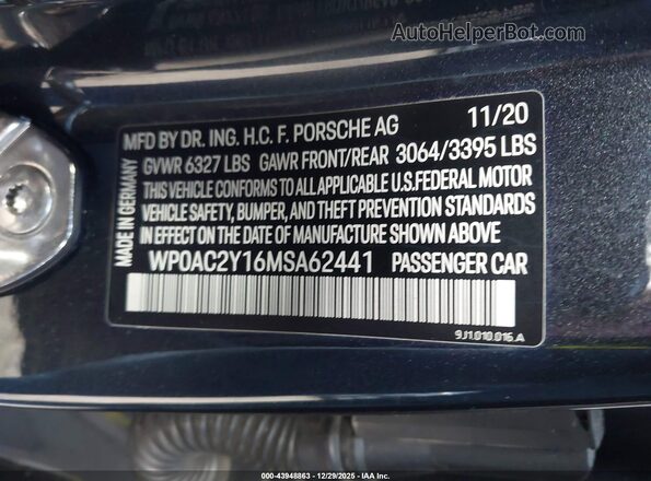 WP0AC2Y16MSA62441 2021 PORSCHE TAYCAN Черный Вид подкапотного пространства