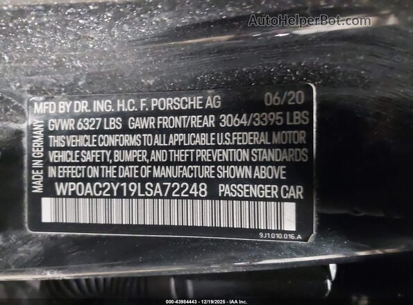 WP0AC2Y19LSA72248 2020 PORSCHE TAYCAN Gray Widok komory silnika