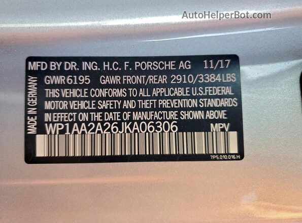 WP1AA2A26JKA06306 2018 PORSCHE CAYENNE Серебряный Вид подкапотного пространства