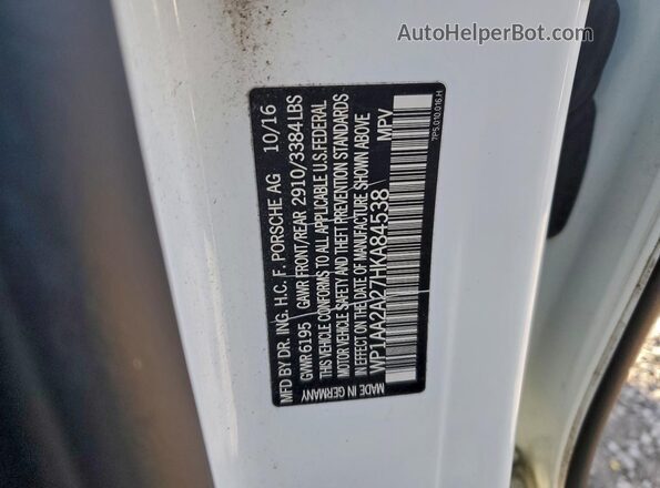 WP1AA2A27HKA84538 2017 PORSCHE CAYENNE Белый Вид наклейки с VIN-кодом