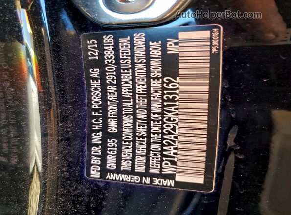 WP1AA2A29GKA13162 2016 PORSCHE CAYENNE Черный Вид наклейки с VIN-кодом