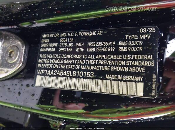WP1AA2A54SLB10153 2025 PORSCHE MACAN Черный Вид подкапотного пространства