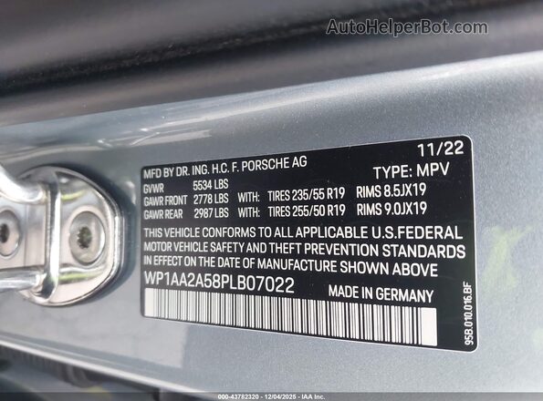 WP1AA2A58PLB07022 2023 PORSCHE MACAN Gray Vista del compartimento del motor