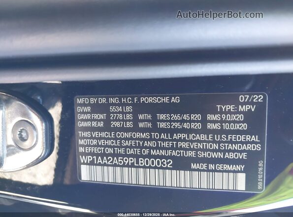WP1AA2A59PLB00032 2023 PORSCHE MACAN Black Vista del compartimento del motor