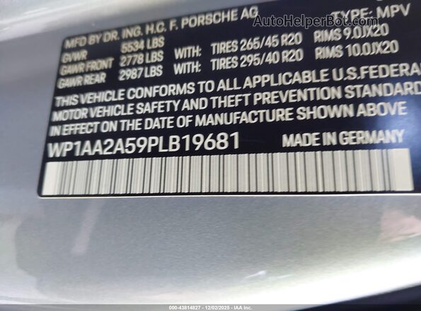 WP1AA2A59PLB19681 2023 PORSCHE MACAN Серебряный Вид подкапотного пространства