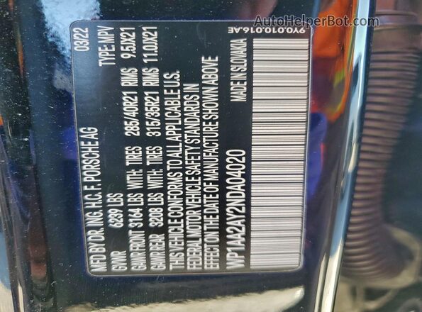 WP1AA2AY2NDA04020 2022 PORSCHE CAYENNE Черный Вид подкапотного пространства